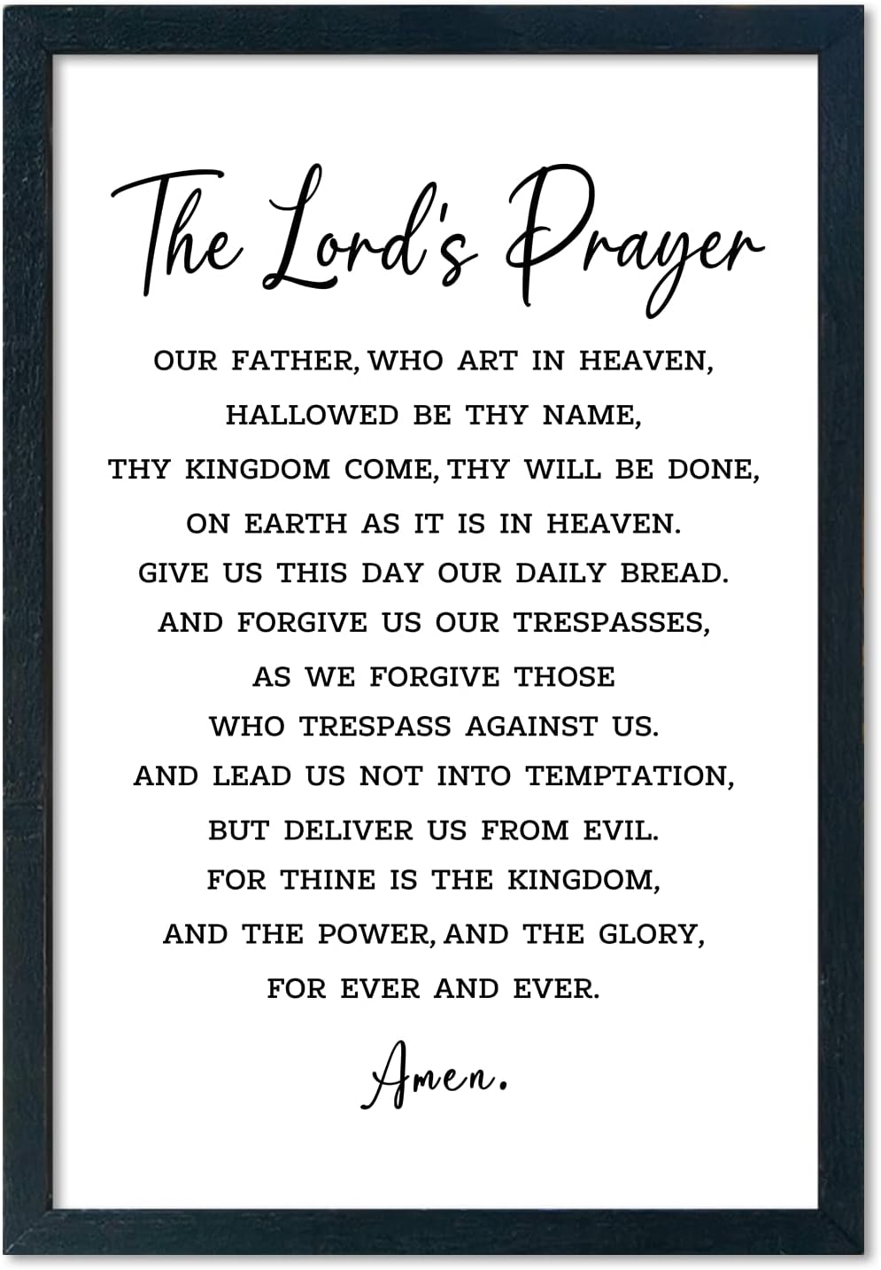 LuZhiQiang The Lords Prayer Wall Decor 16"×11" Our Father Prayer Bible Verse Sign Wood Framed Wall Hanging Art (Black)