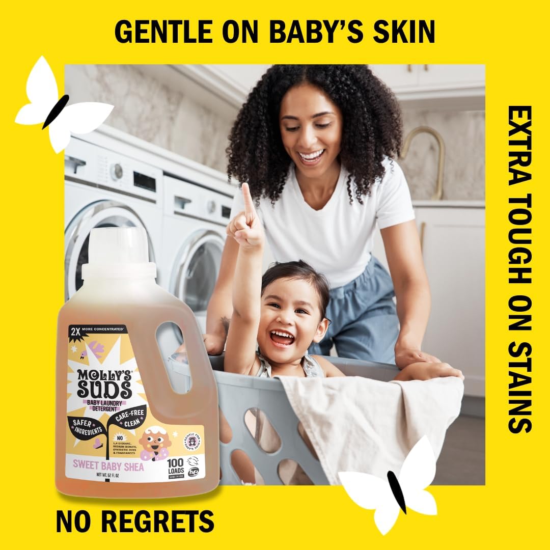 Molly's Suds Baby Liquid Laundry Detergent | Removes Formula, Poop & Spit-Up Stains | Extra Gentle for Infants, Babies, Toddlers (Sweet Baby Shea, 200 Loads)