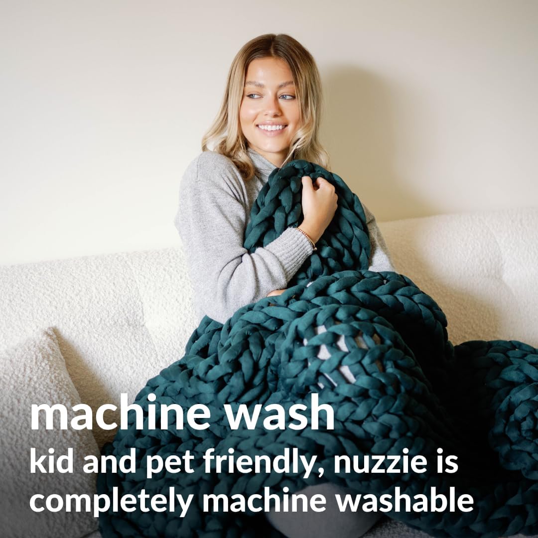 Nuzzie Chunky Knit Blanket - Breathable, Cooling, Hand Made Knit Throw Blanket for Sleep - Machine Washable, Stylish Decor Design (Forest Green, Throw | 12lbs | 44" x60)