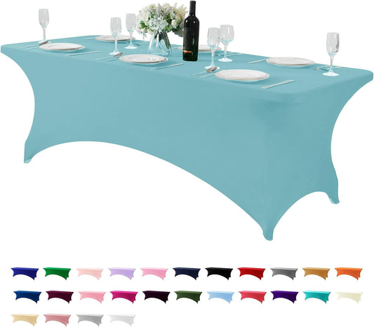 Spandex Table Cover for 8FT or 4ft or 6ft Table Universal Fitted Stretch Tablecloth for Party, Banquet, Wedding and Events-Aqua