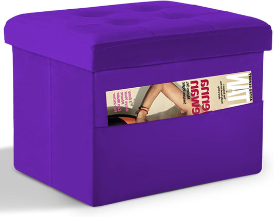 LINMAGCO Storage Ottoman Folding Foot Stool Foot Rest with Side Pocket Modern Ottoman with Storage Short Sofa Stool Velvet 17x13x13(Purple)