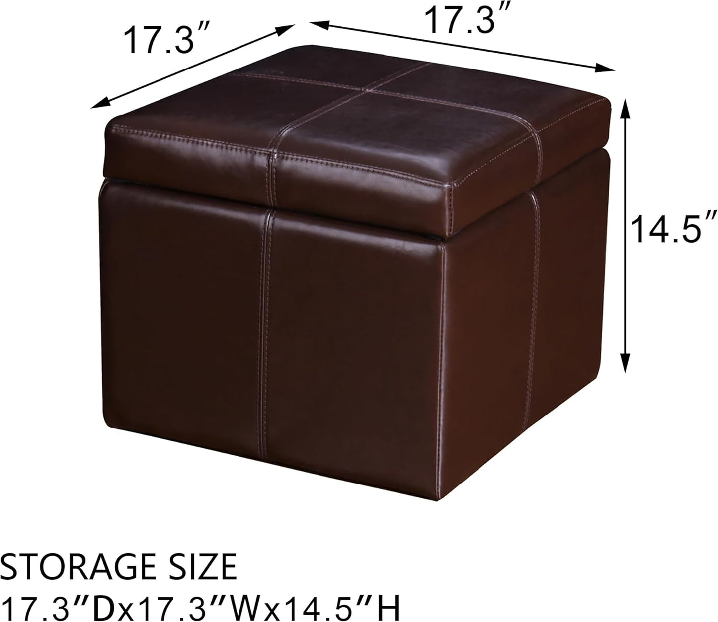 Adeco 17.7" Leather Cube Storage Brown Ottomans for Living Room