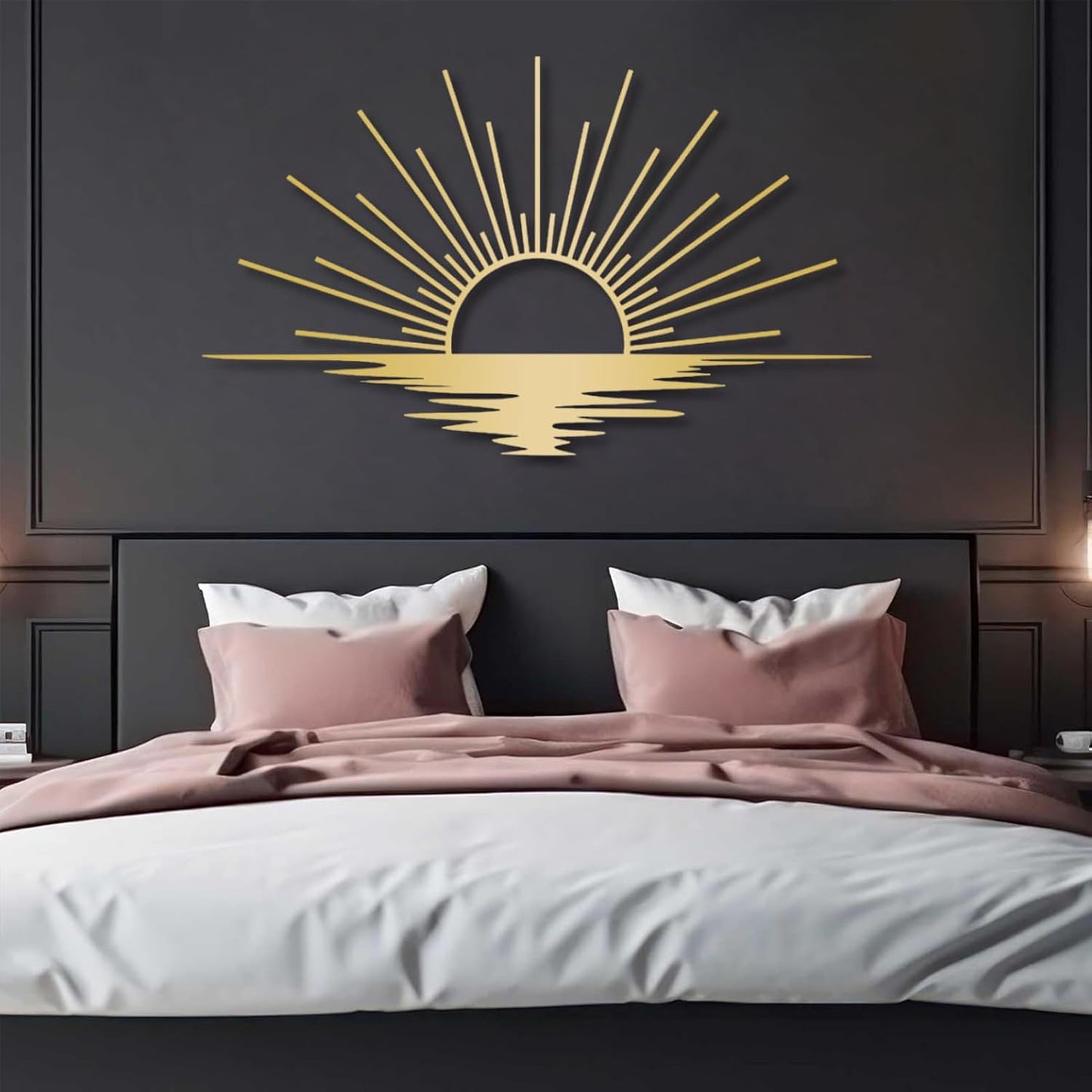Sunrise Metal Wall Art, Metal Sun Wall Decor, Metal Sun Outdoor Decor, Large Metal Sun Wall Art, Sun Wall Art, Boho Sun Wall Art, Sunshine Metal Sign, Living Room Bedroom Wall Hangings (Black, 39"x 23"| 100x59cm )