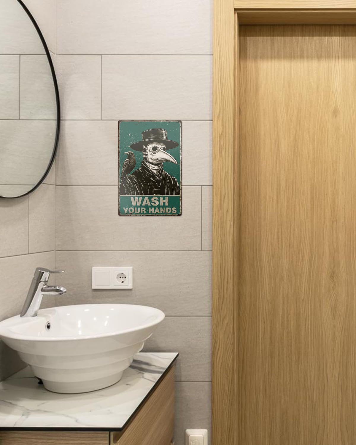 ALKB Halloween Bathroom Decor 8x12 Inch - WASH YOUR HANDS, Gothic Vintage Metal Tin Sign, Novelty Gifts for Men Women Adult