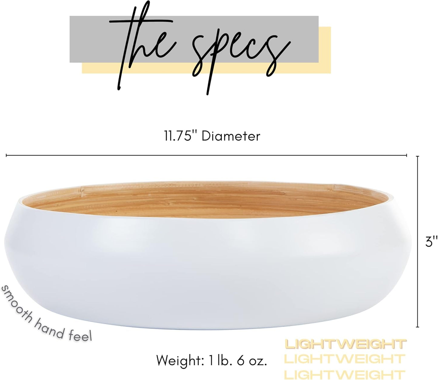 Fruit Bowl For Kitchen Counter, Decorative Bowl, Large Serving Bowl Or Fruit Basket For Kitchen Spun Bamboo (White)