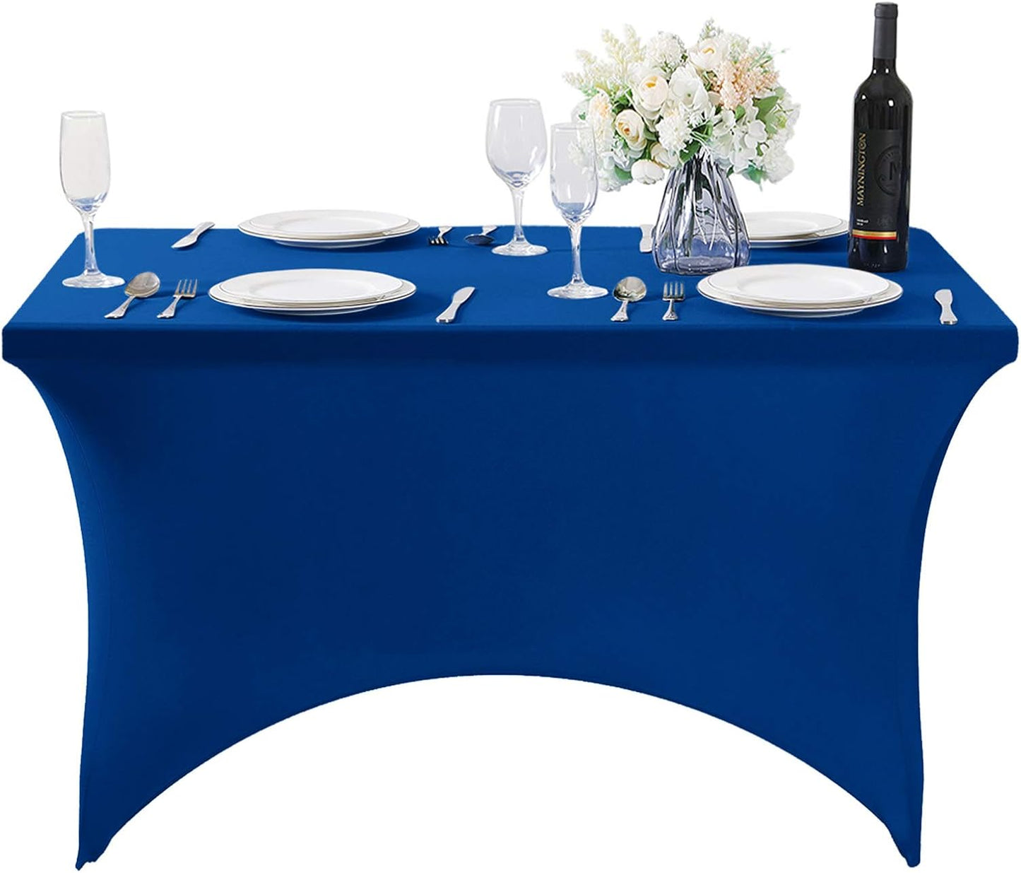 SuperO Waterproof Spandex Table Cover for 4FT Table Universal Fitted Stretch Tablecloth for Party, Banquet, Wedding and Events-Classic Blue