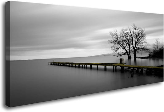 DZL Art S74962 Canvas Prints Modern Minimalist Black and White Lake Trees Landscape Wall Art Painting for Living Room Bedroom Decor Office Wall Decor Home Decoration