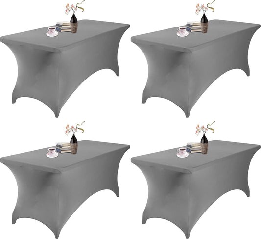 4Pack Spandex Waterproof Table Covers 6ft，Spandex 6ft Waterproof Table Cover for Party,Wedding, Banquet, and Events(Gary)