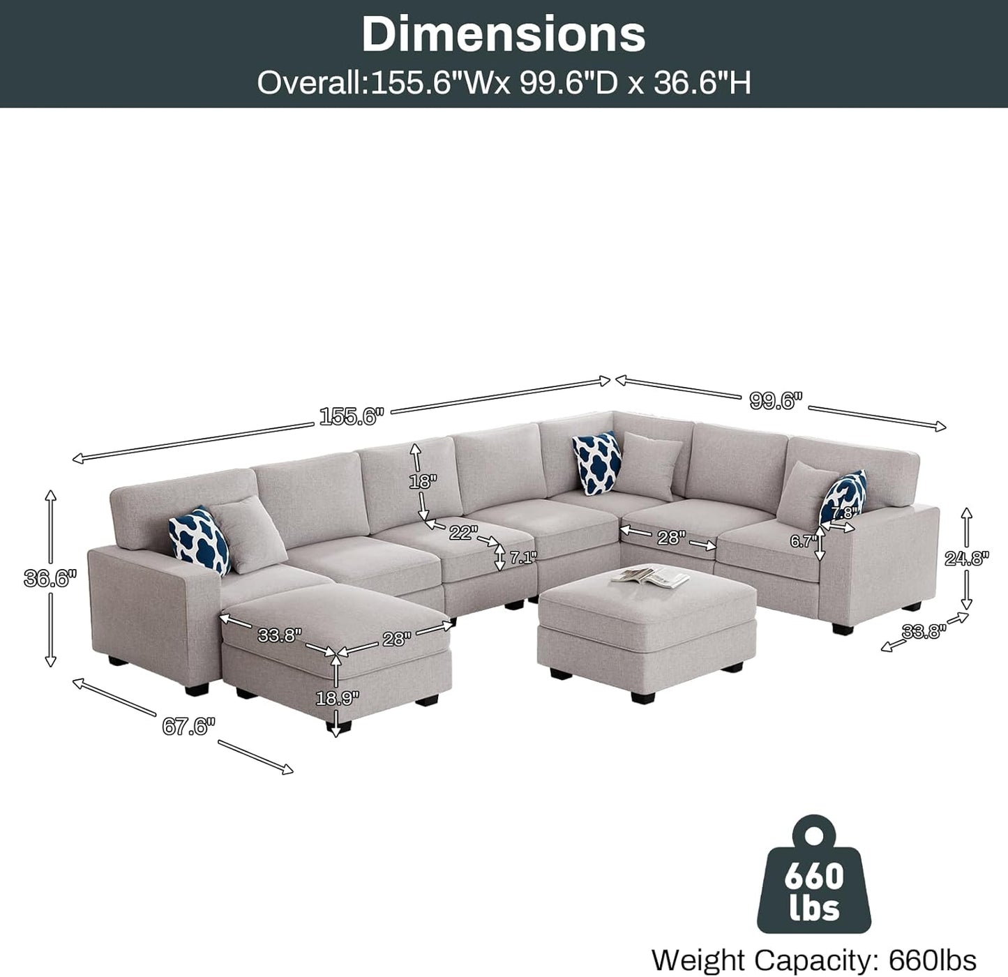 L Lengend Vansen Modular Sectional Sofa U Shaped Couch with Ottoman Modern Reversible Corner Sectional Couch for Living Room (Light Grey, U Shaped Sofa-5)