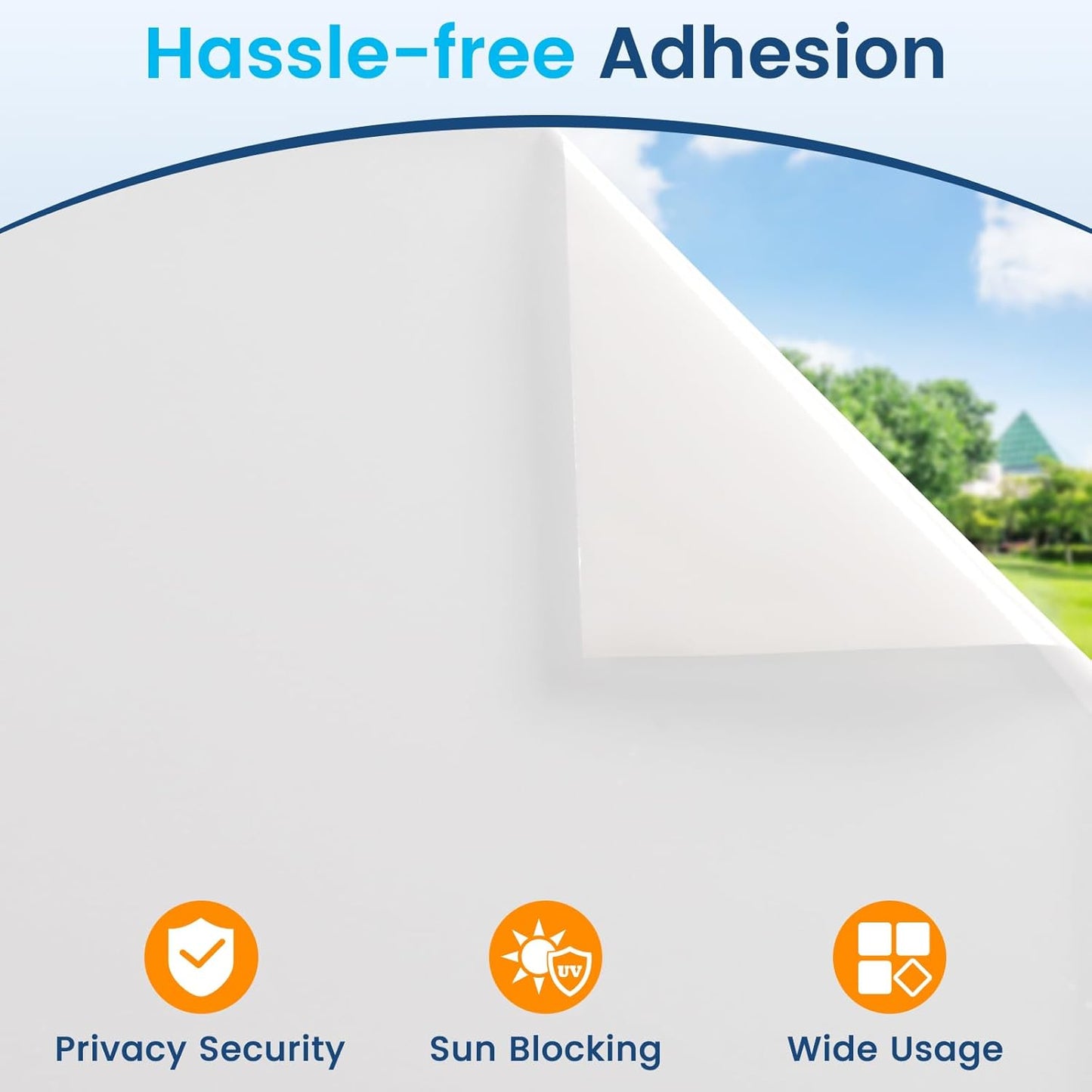 DOWELL Window Privacy Film, Frosted Glass Window Film, Static Cling Non-Adhesive Glass Clings, Sun Blocking Opaque Door Coverings, Reusable Door Sticker for Bathroom Home Office, White, 23.6" x 118"