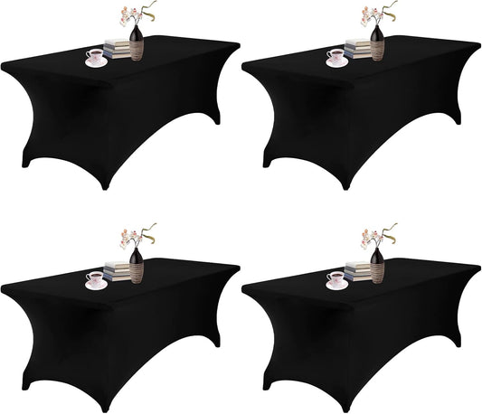 4Pack Spandex Waterproof Table Covers 8ft，Spandex 8ft Waterproof Table Cover for Party,Wedding, Banquet, and Events(Black)