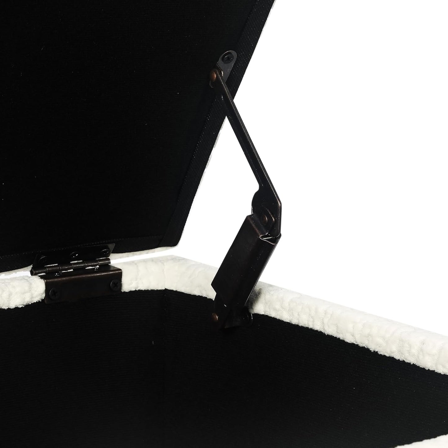 Adeco 18 Inch High Faux Fur White Cube Ottoman Storage, 3D Embossed Velvet Chair Foot Stools, Upholstered Vanity Stool with Hinged Lid, Solid Wood Legs