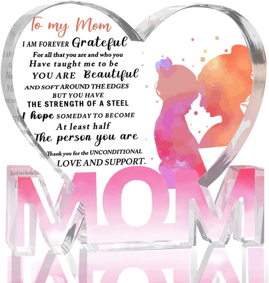 Mothers Day Gifts Best Mom Gifts -Gifts for Mom from Daughter Son - Best Mom Ever Gifts Unique Mother Birthday Acrylic Heart-Shaped Plaque Desk Decorations Present for Mom Christmas Anniversary