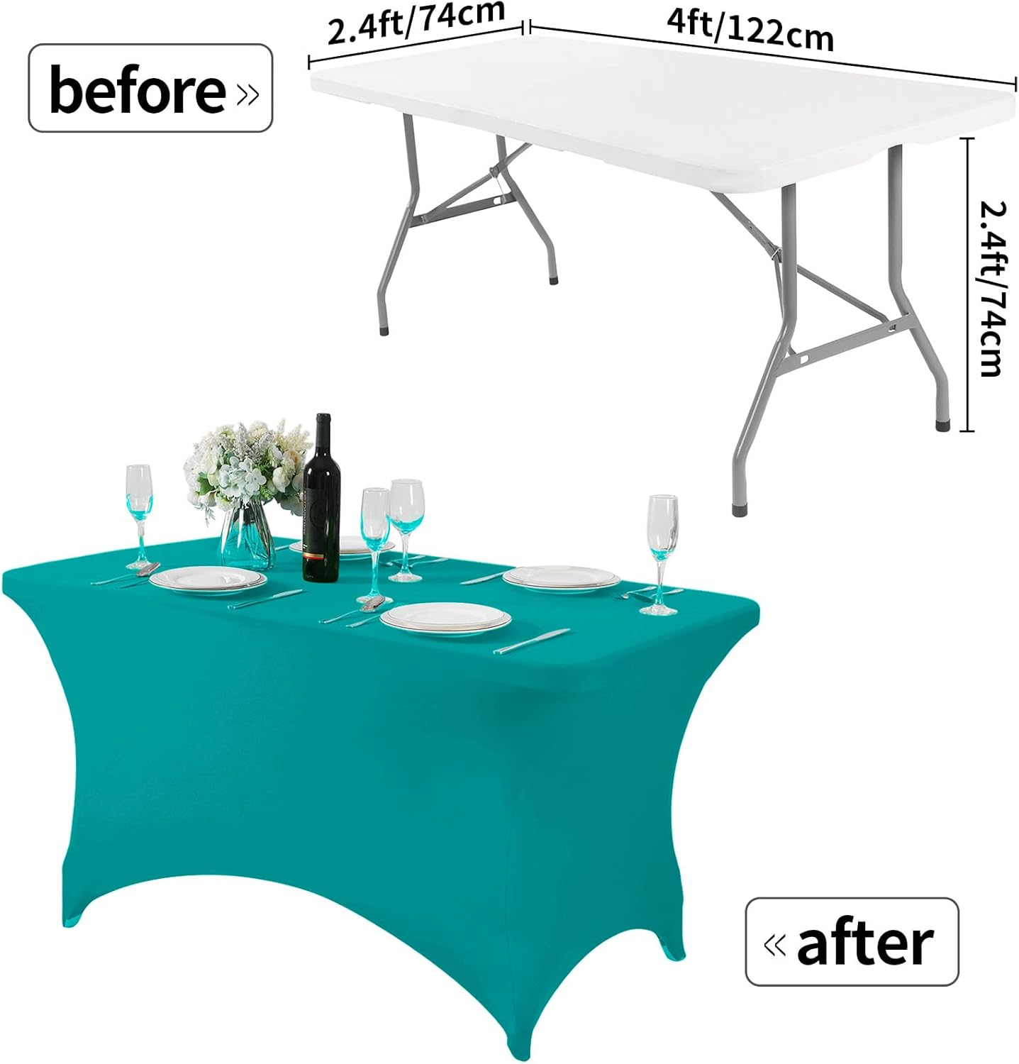 Spandex Table Cover for 4FT or 6ft or 8ft Table Universal Fitted Stretch Tablecloth for Party, Banquet, Wedding and Events-Turquoise