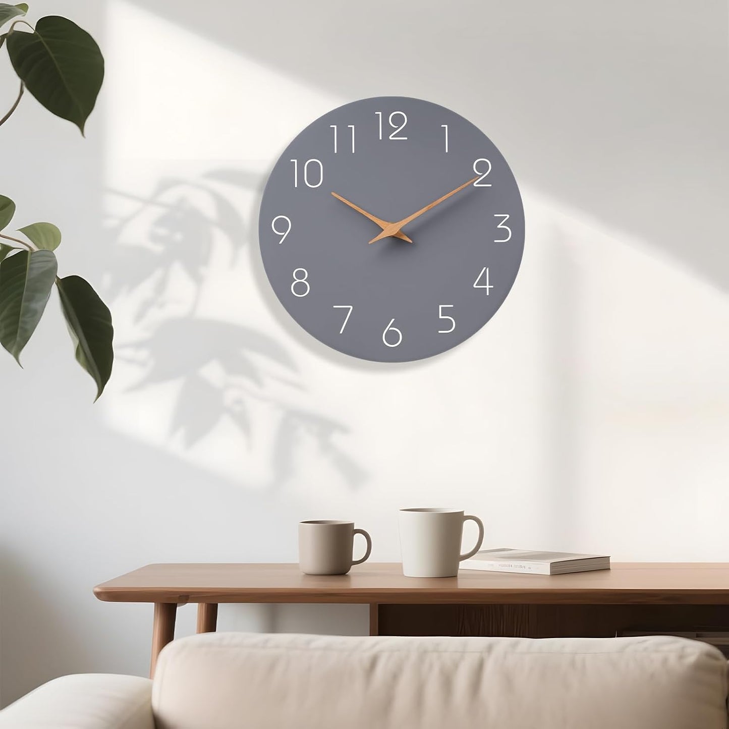Mosewa Large Wall Clock 16 Inch Gray Modern Flatwood Silent Non Ticking Battery Operated Decorative for Bedroom Bathroom Living Room Kitchen Home Office Hotel