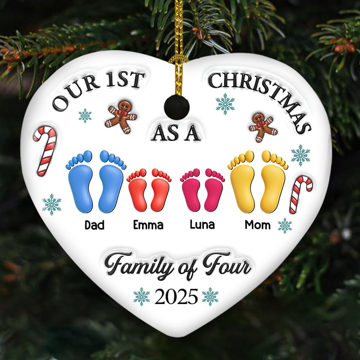 Personalized Custom 3D Effect Heart Ceramic Ornament – Our First for Newly Married Couples, Perfect for Christmas