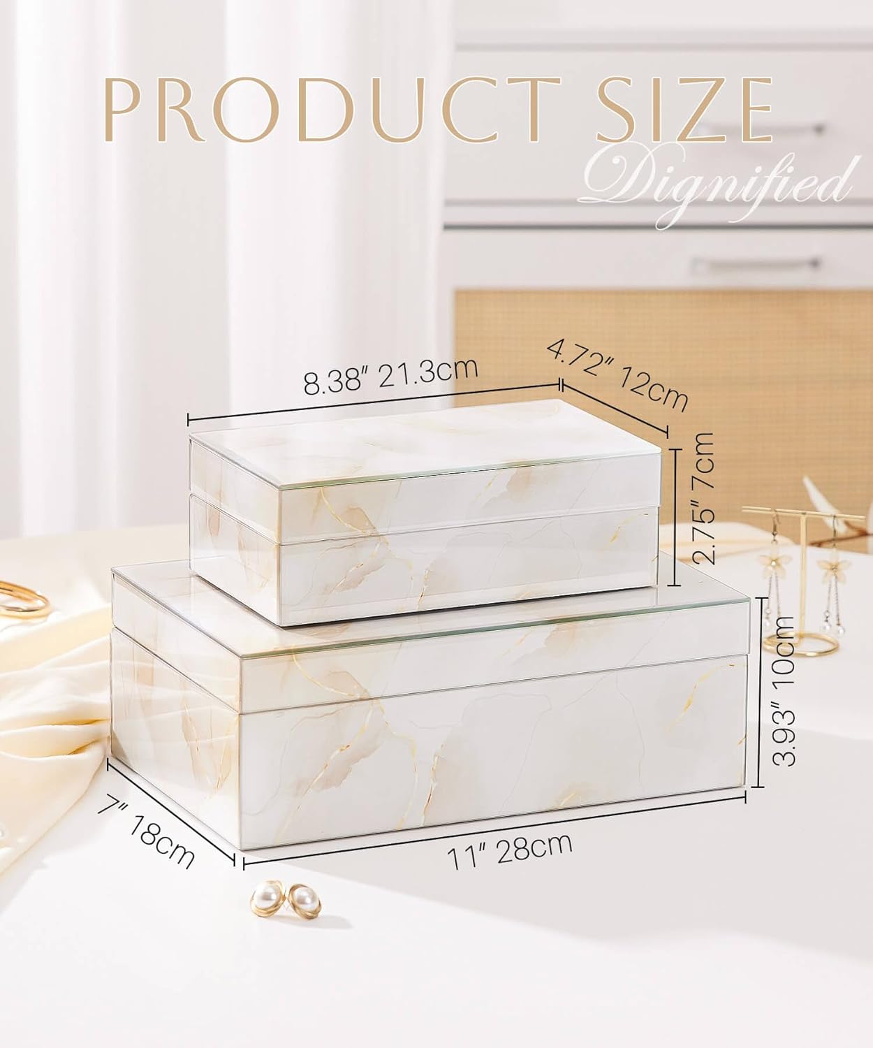 Homde Glass Decorative Storage Box: Set of 2 Boxes for Home Decor - Large Organizer with Lids for Decorations