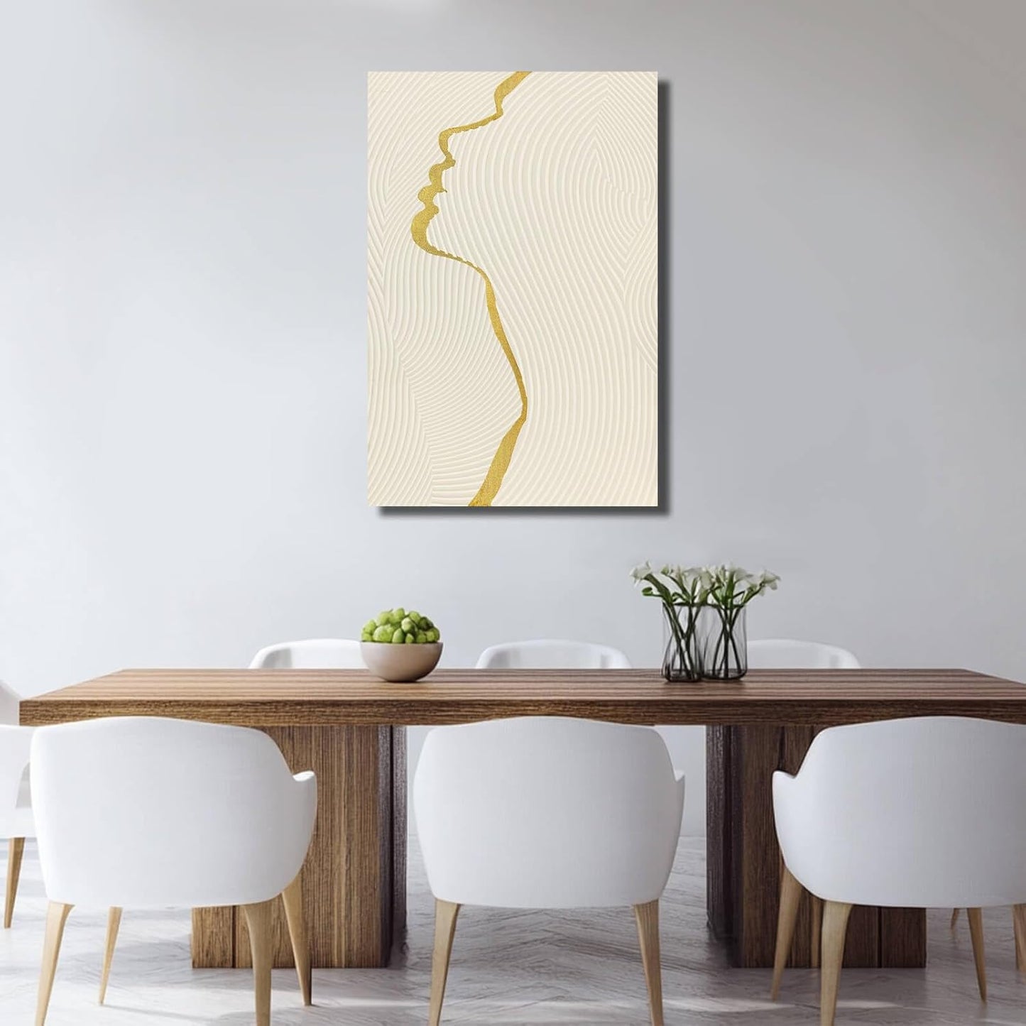 CHUDANHAO Gold Line Wall Pictures Minimalist Home Decor Neutral Canvas Paintings 24"x36" Wall Art for Dining Room Area Living Room Decorations