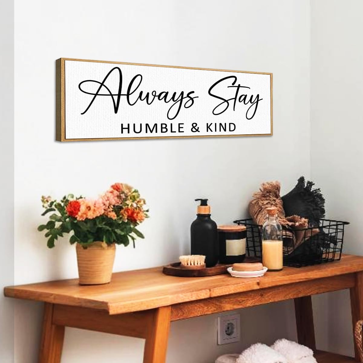 Always Stay Humble & Kind Sign Wall Art Decor Rustic Farmhouse Home Canvas Framed Print for Living Room Entryway Wall Decor,Lets Stay Family Home Rustic Hanging Decoration