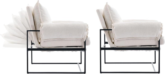 YISHENG Accent Chair with 6-Angle Adjustable Backrest, Chenille Fabric Living Room Chair Upholstered Lounge Chair, Modern Chair Cozy Reclining Chair for Reading Room, Set of 2 White