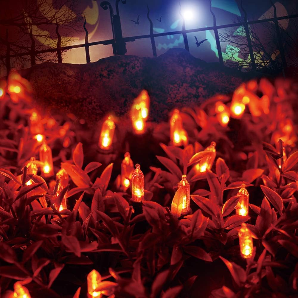 ODEETRONIC Orange Lights, 33ft 100 LED Halloween String Lights Connectable, 120V UL Certified Indoor Orange Mini Light, Outdoor Halloween Light Waterproof for Patio Home Decor, Black Wire