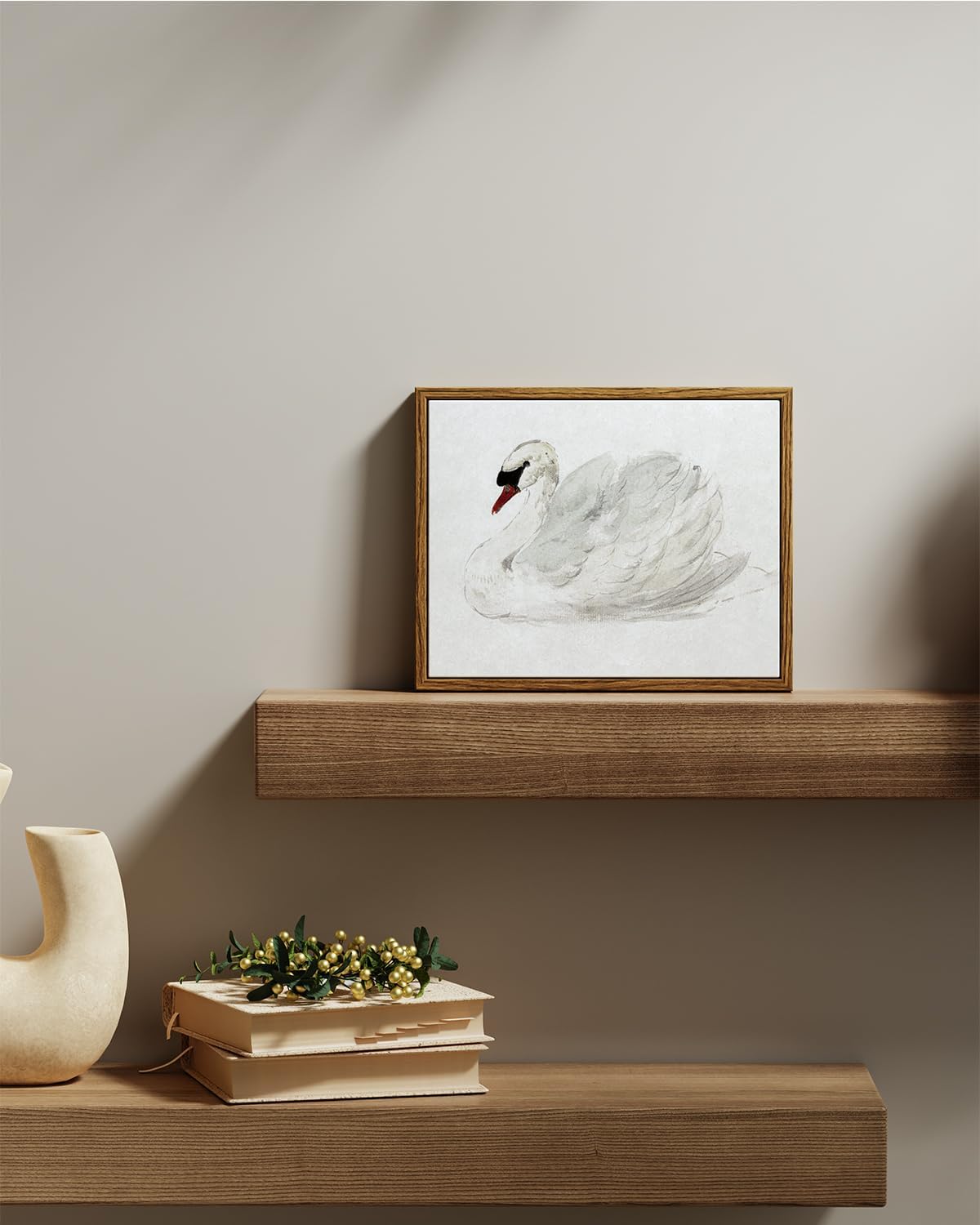 VIYYIEA Framed Canvas Wall Art, White Swan Wall Art for Living Room, Vintage Animal Oil Painting Picture, Aesthetic Home Decor, Bathroom Wall Decor -【Swan】-(10L x 8W)
