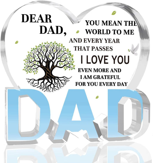 Best Dad Ever Gift from Daughter Son - Acrylic Heart-Shaped Plaque Father’s Day Birthday Gift - Unique Keepsake Desk Decor with Personalized Message