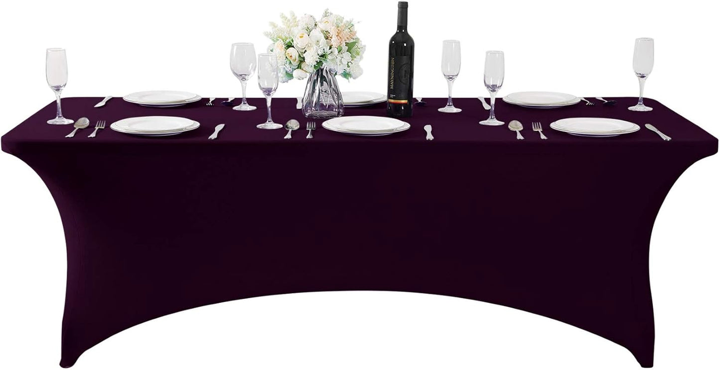 2Pack Spandex Table Cover for 8FT or 4ft or 6ft Table Universal Fitted Stretch Tablecloth for Party, Banquet, Wedding and Events-Eggplant