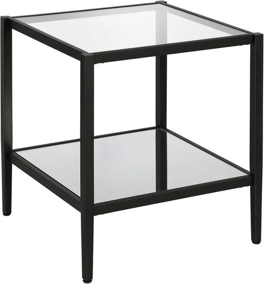 Henn&Hart 20" Wide Square Side Table with Mirror Shelf in Blackened Bronze, Table for Living Room, Bedroom