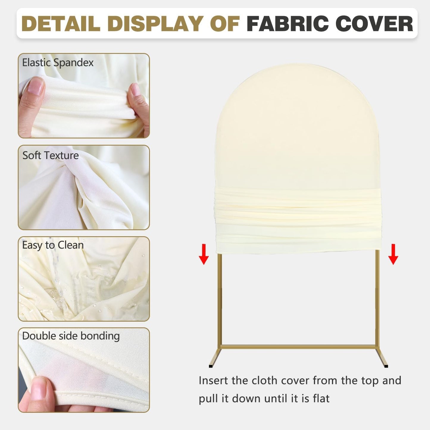 Arch Backdrop Stand and Cover Set, 3 Metal Balloon Arch Backdrop 4ft 5ft 6ft, Gold Arched Stand Frame for Wedding, Parties,Birthday, Backdrop Decorations (Beige,4ft+5ft+6ft)