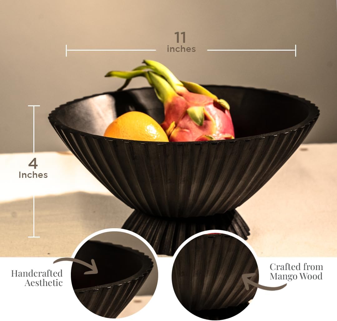 Folkulture Wooden Fruit Bowl for Kitchen Island | (11") Countertop or Eco Friendly Decorative Centerpiece Table Decorations | Decorative-Bowl or Fruits Tray or Fruits Holder for Kitchen Counter Decor