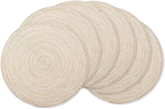 AHHFSMEI Round Braided Placemats Set of 8 Round Table Mats for Dining Tables Natural Woven Heat Resistant Place mats 15 Inch(Beige,8)
