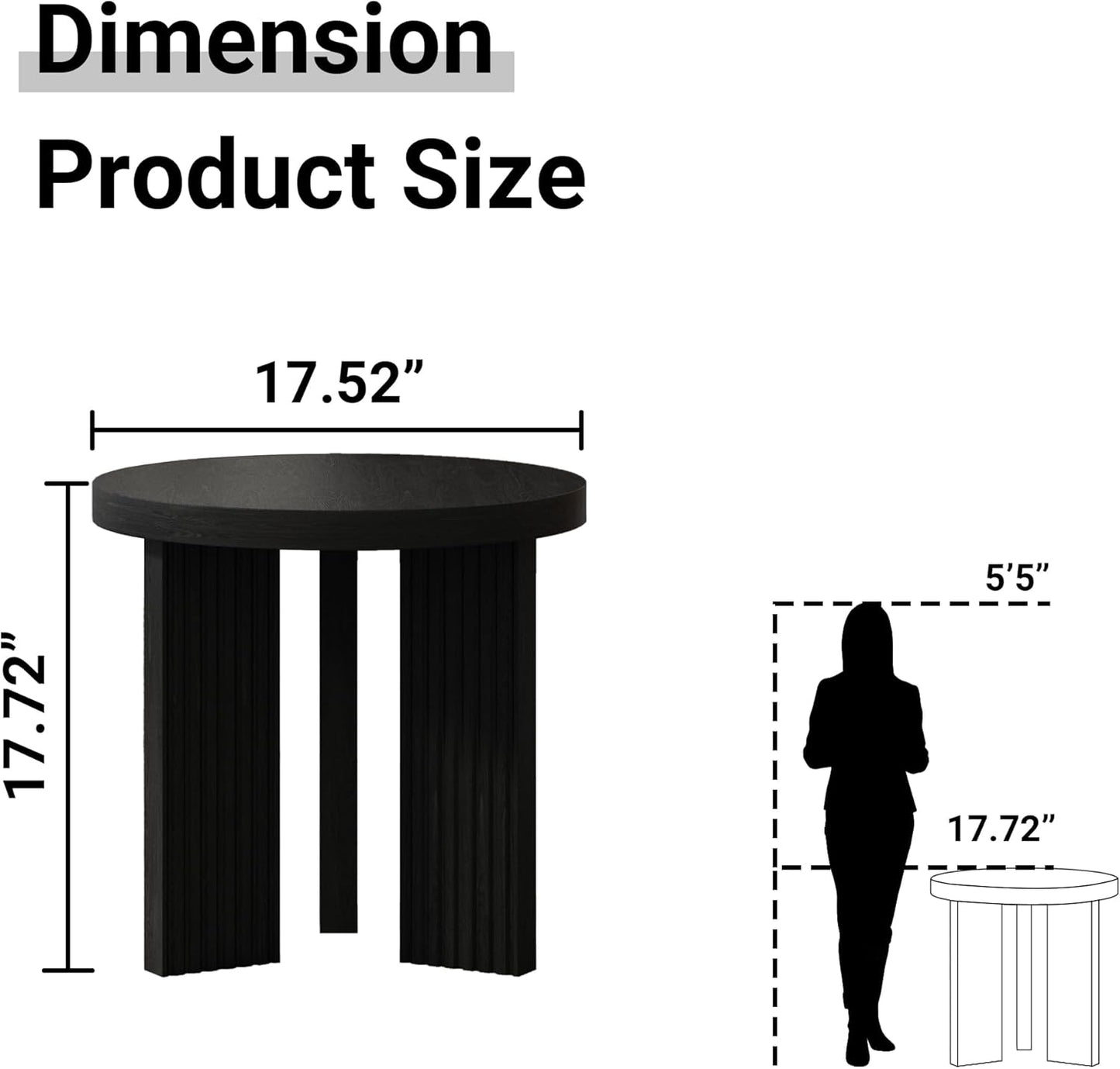 Small Round Side Table, 17.52" Coffee Table with Smooth Thick Mesa, Circle End Table with X Shaped Stable Legs, Accent Tea Table for Living Room, Office, Black