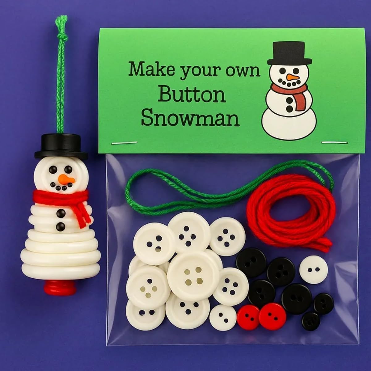 4pcs Button Christmas Tree Ornament Kits, Fun Holiday Decorations for All Ages, DIY Craft Buttons Kit with Christmas Snowman/Santa/Angel, Gifts for Xmas Tree Hanging Decorations (5PCS)
