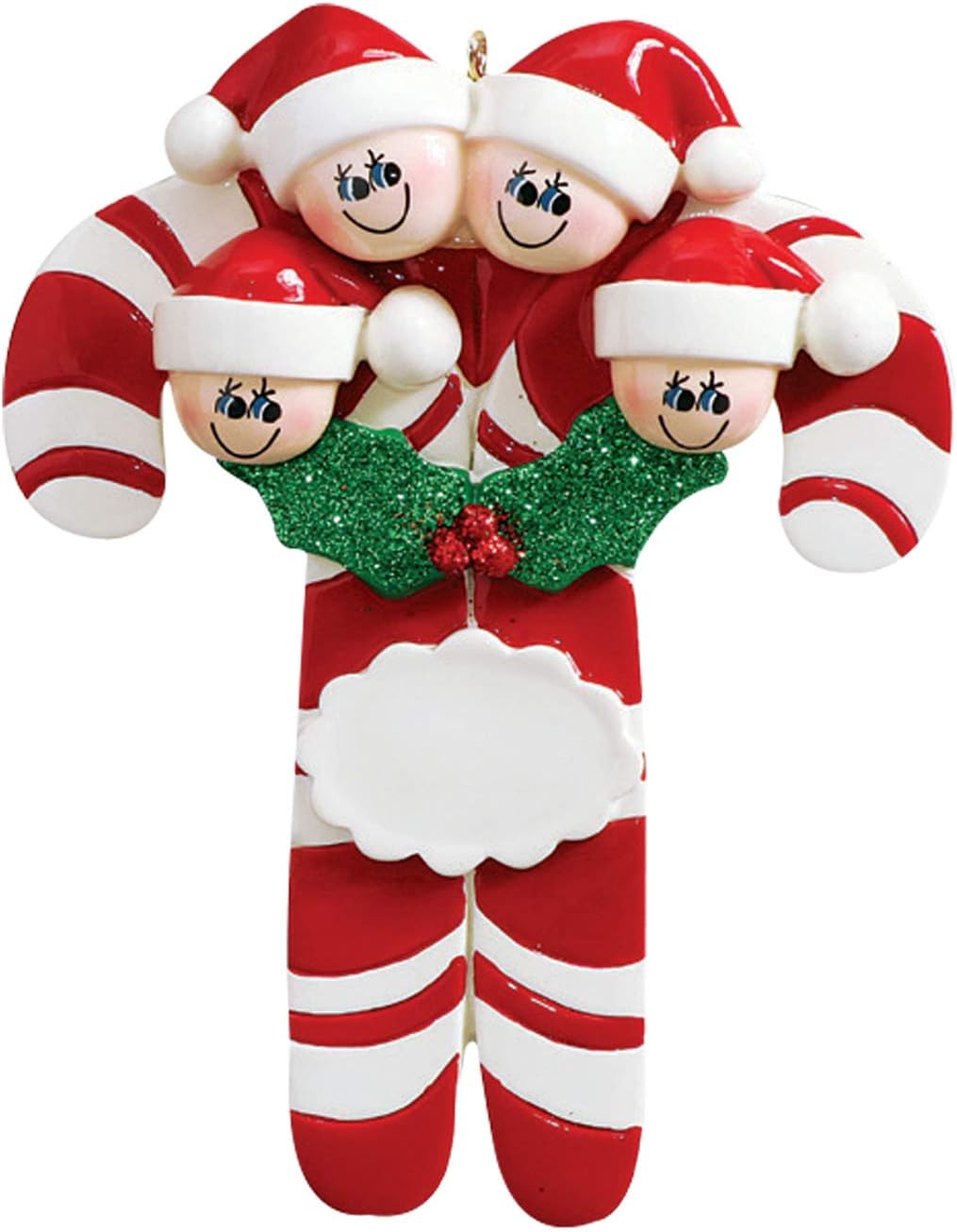 Candy Cane Family of 4 Ornament 2025 Personalized Family Christmas Ornaments 2025 | Holiday Keepsake Holly Berries Personalized Tree Ornaments for Grandchildren, Siblings & Grandkids of Four Ornament