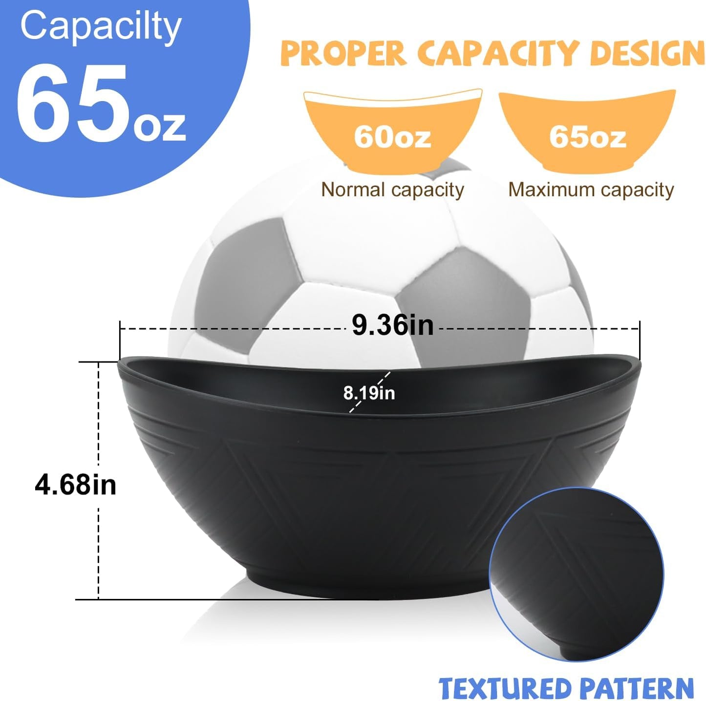 Big Wheat Straw Bowls,Large Salad Bowls Set of 2,Dishwasher and Microware Safe Plastic Bowls Reusable,Eating bowls for Cereal,Salad,Fruit,Snack. Black