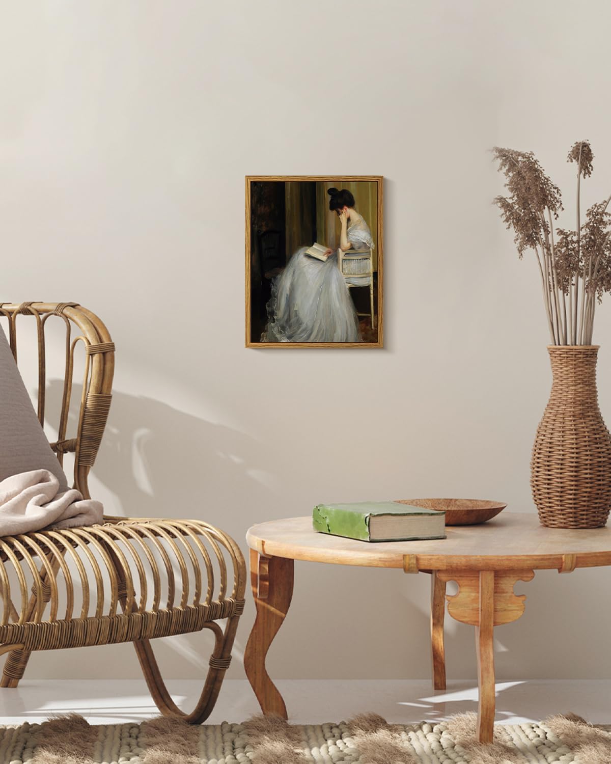 VIYYIEA Framed Canvas Wall Art Home Decor Portrait Art for Living Room Women Reading Pictures Bedroom Bathroom Wall Decor Mid Century Lady Oil Painting Room Decor Vintage Prints Aesthetic 8x10in