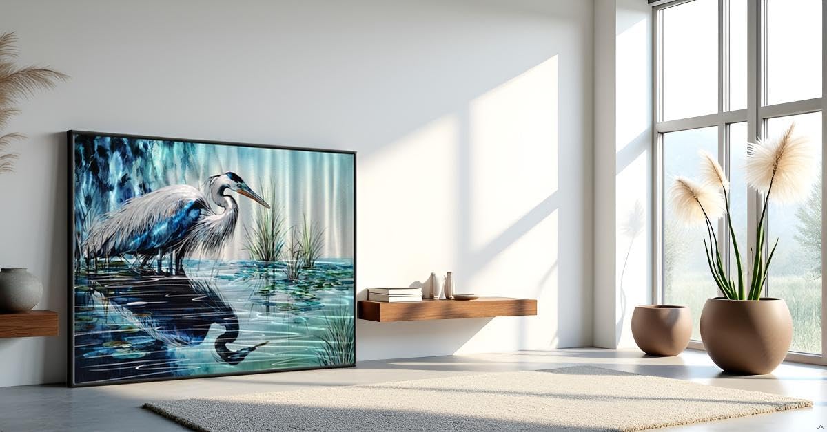 Yihui Arts Elegant Blue and Silver Heron Metal Wall Art for a Modern and Contemporary Home Decor Accent