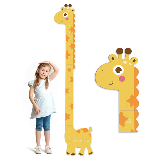 Personalized Name Growth Chart for Kids, Giraffe Height Chart for Boy Girls, Measuring Board for Kids Height, Patchwork Wooden Height Chart Measuring Board, Nursery Growth Chart Ruler