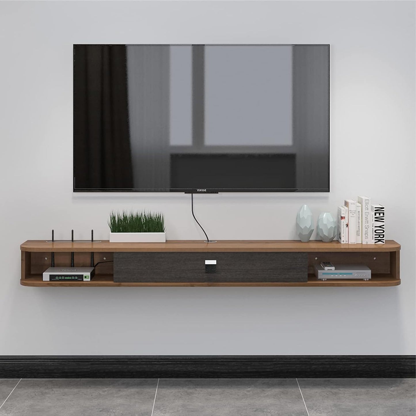 Pmnianhua Floating TV Console, 78'' Wall Mounted TV Stand for Bedroom & Livingroom - Walnut