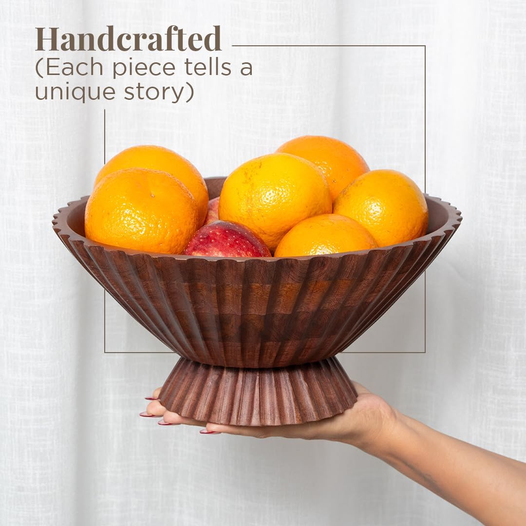 Folkulture Wooden Fruit Bowl for Kitchen Island | (11") Countertop or Eco Friendly Decorative Centerpiece Table Decorations | Decorative Bowls, Fruits Tray or Fruit's Holder for Kitchen Counter Decor