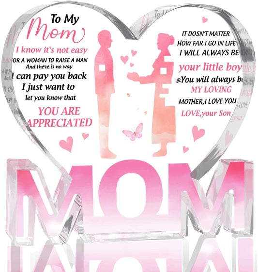 Mothers Day Gifts Best Mom Gifts -Gifts for Mom from Daughter Son - Best Mom Ever Gifts Unique Mother Birthday Acrylic Heart-Shaped Plaque Desk Decorations Present for Mom Christmas Anniversary