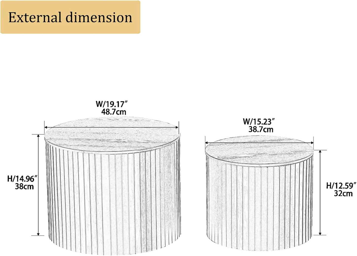 Nesting Coffee Tables Set of 2, Wooden Round Coffee Tables with Storage,Modern Circle Accent End Table Center Table for Small Spaces Living Room Bedroom Balcony Office Drum Side Table,Black