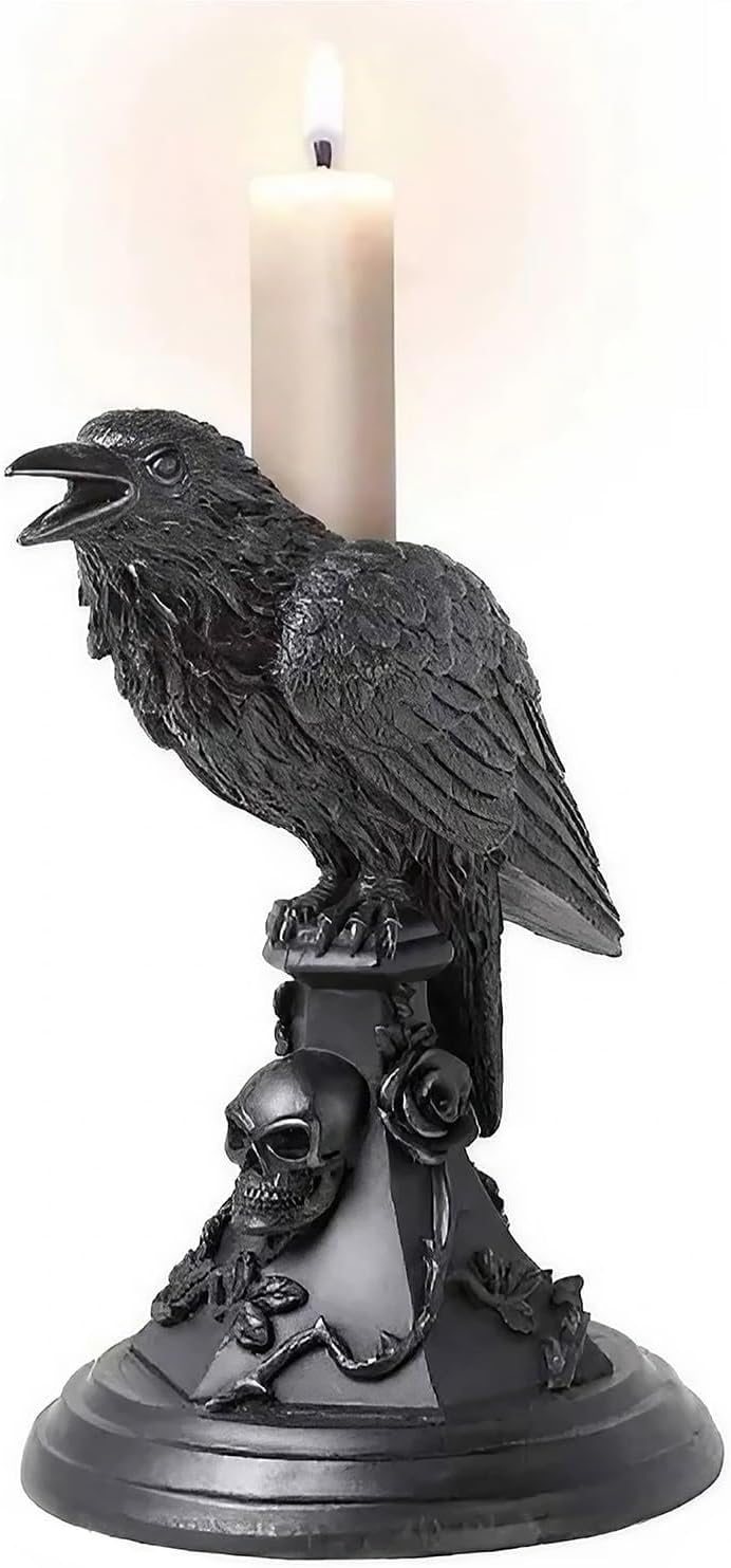 Halloween Decoration Candleholder Gothic Decor Black Candlestick Holder, Resin Ornament, Home Desktop Decoration, Christmas Decor, Party Favors, Dense Room Decor (Crow)