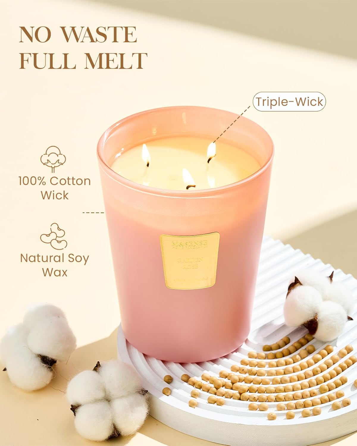 M&SENSE Garden Rose Scented Candle 35oz 150H Burn Time Long Lasting, 3-Wick Natural Aromatherapy Candle Highly Scented, Home Fragrance Housewarming Gifts