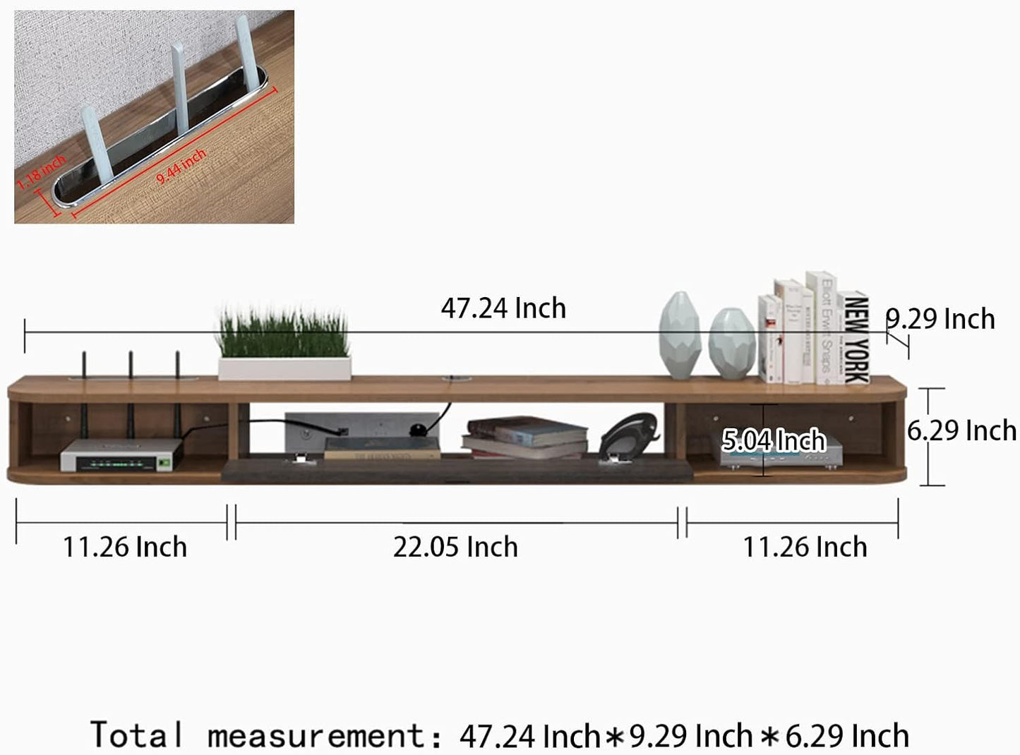 Pmnianhua Floating TV Shelf, 47'' Wall Mounted TV Stand Floating TV Console Media Entertainment Under TV Shelf for Bedroom Livingroom (Walnut)
