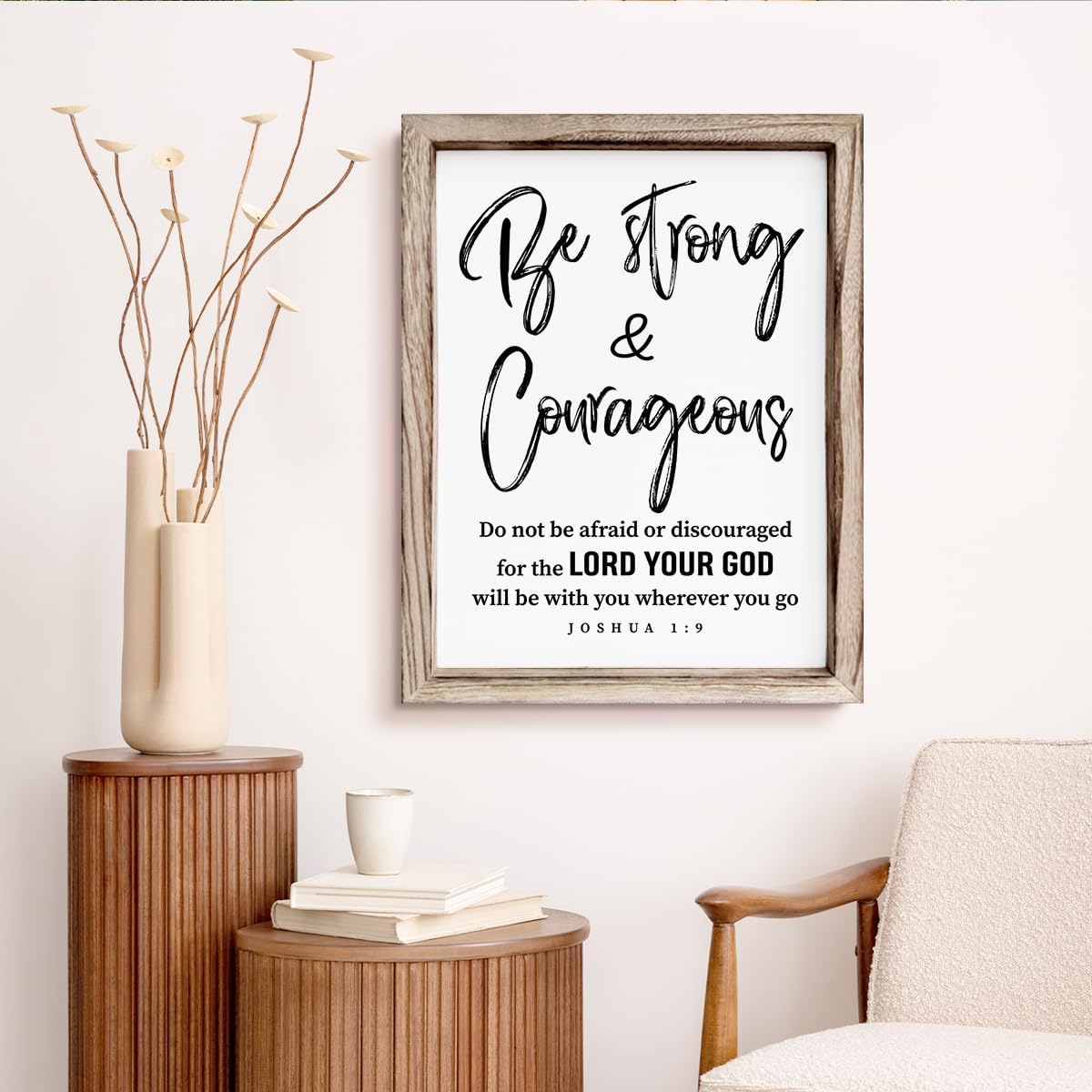 Inspirational Wood Signs, Christian Wooden Wall Plaque, Religious Home Decor, Bible Verse Decor Art, Framed Wall Plaque Sign 15 * 11.5 inches, Be Strong and Courageous Sign