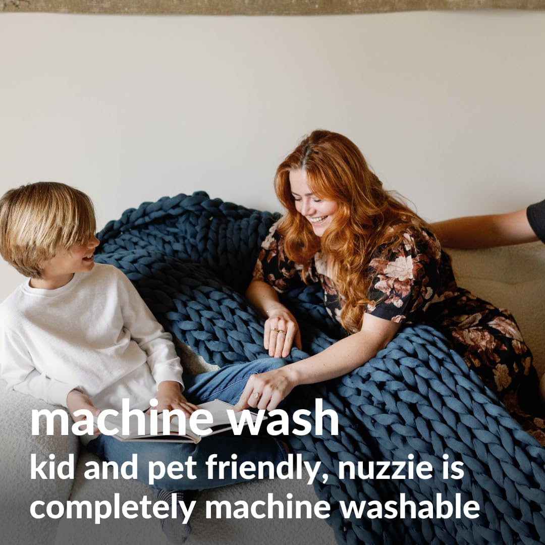 Nuzzie Chunky Knit Blanket - Breathable, Cooling, Hand Made Knit Throw Blanket for Sleep - Machine Washable, Stylish Decor Design (Dusty Blue, Throw | 12lbs | 44"x60")