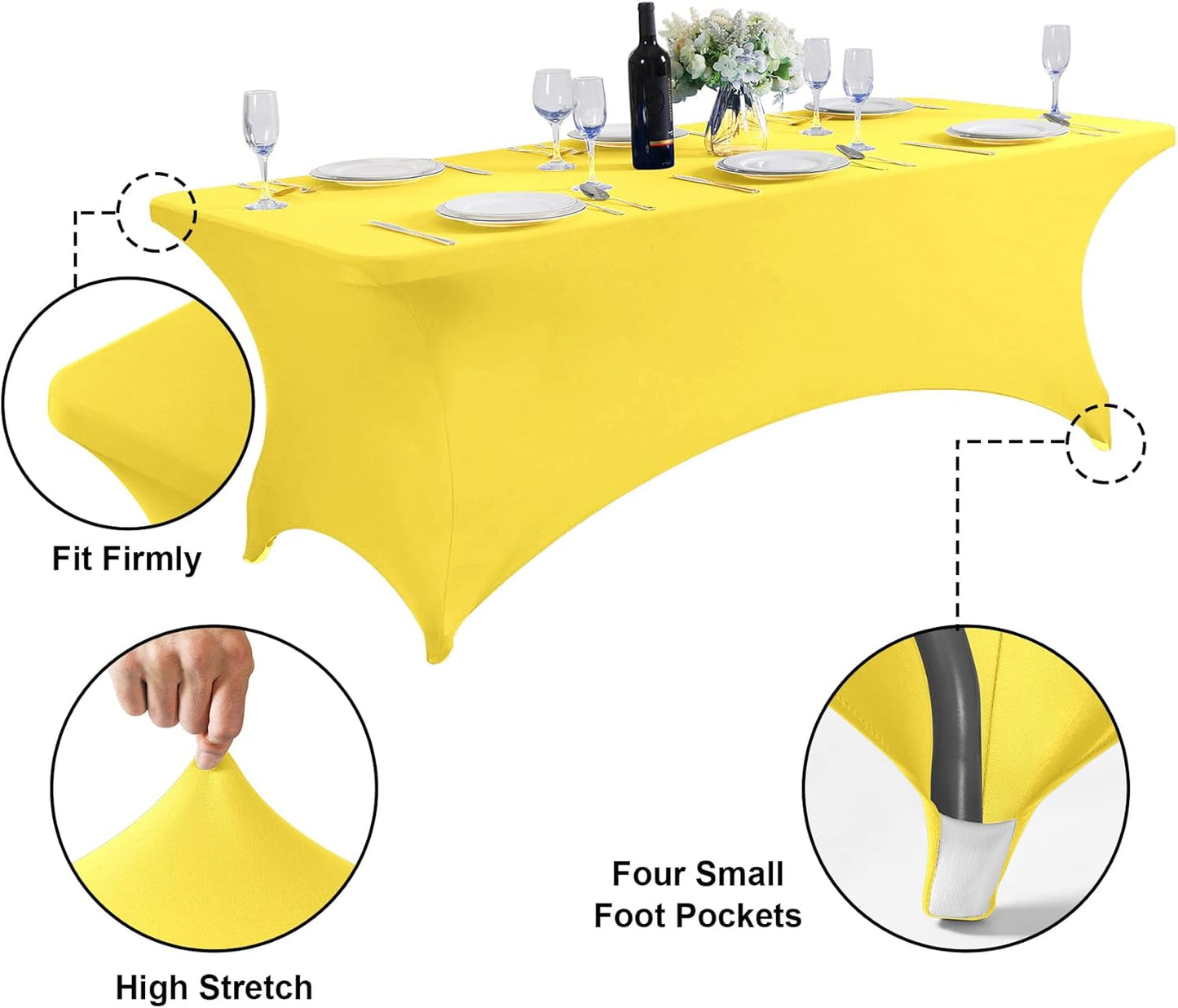 SuperO Waterproof Spandex Table Cover for 8FT Table Universal Fitted Stretch Tablecloth for Party, Banquet, Wedding and Events-Yellow