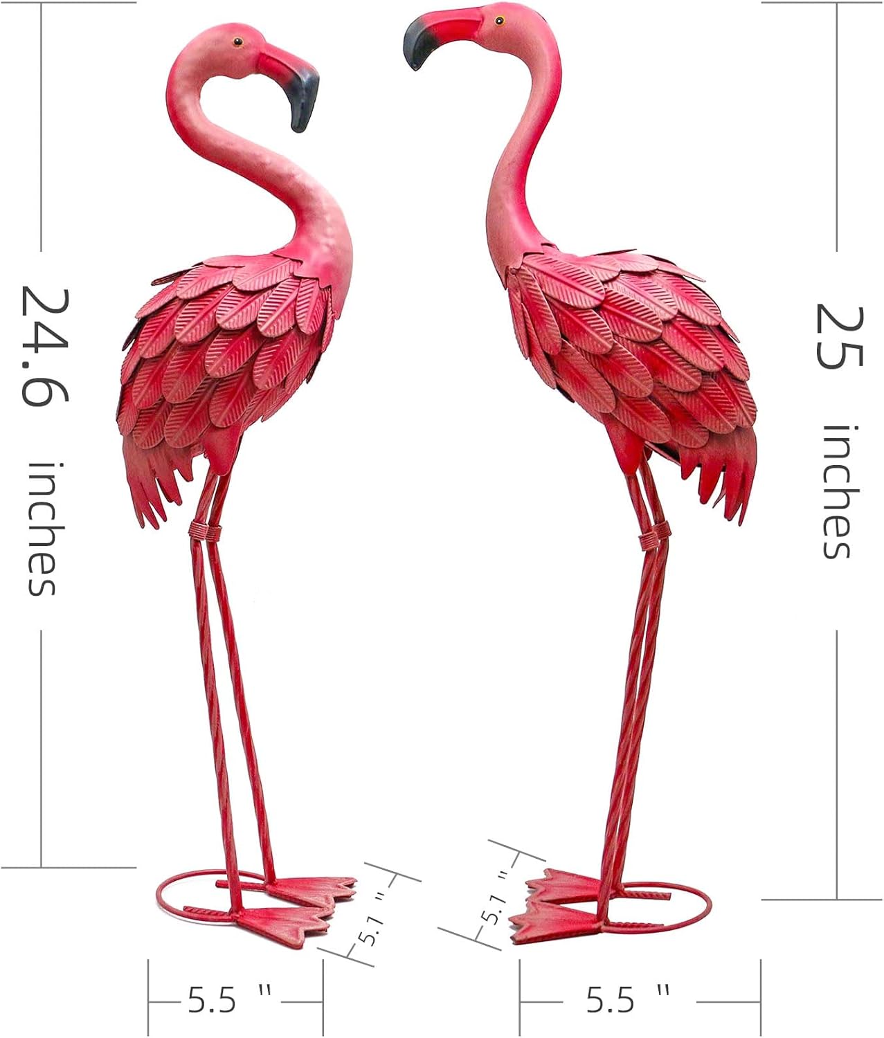 YOUKI Metal Yard Art Flamingo Decor Pink Flamingos for Yard Garden Statues Red Flamingo Yard Art Outdoor Sculptures for Outside Home Patio Lawn Ornaments Backyard Decor, Set of 2